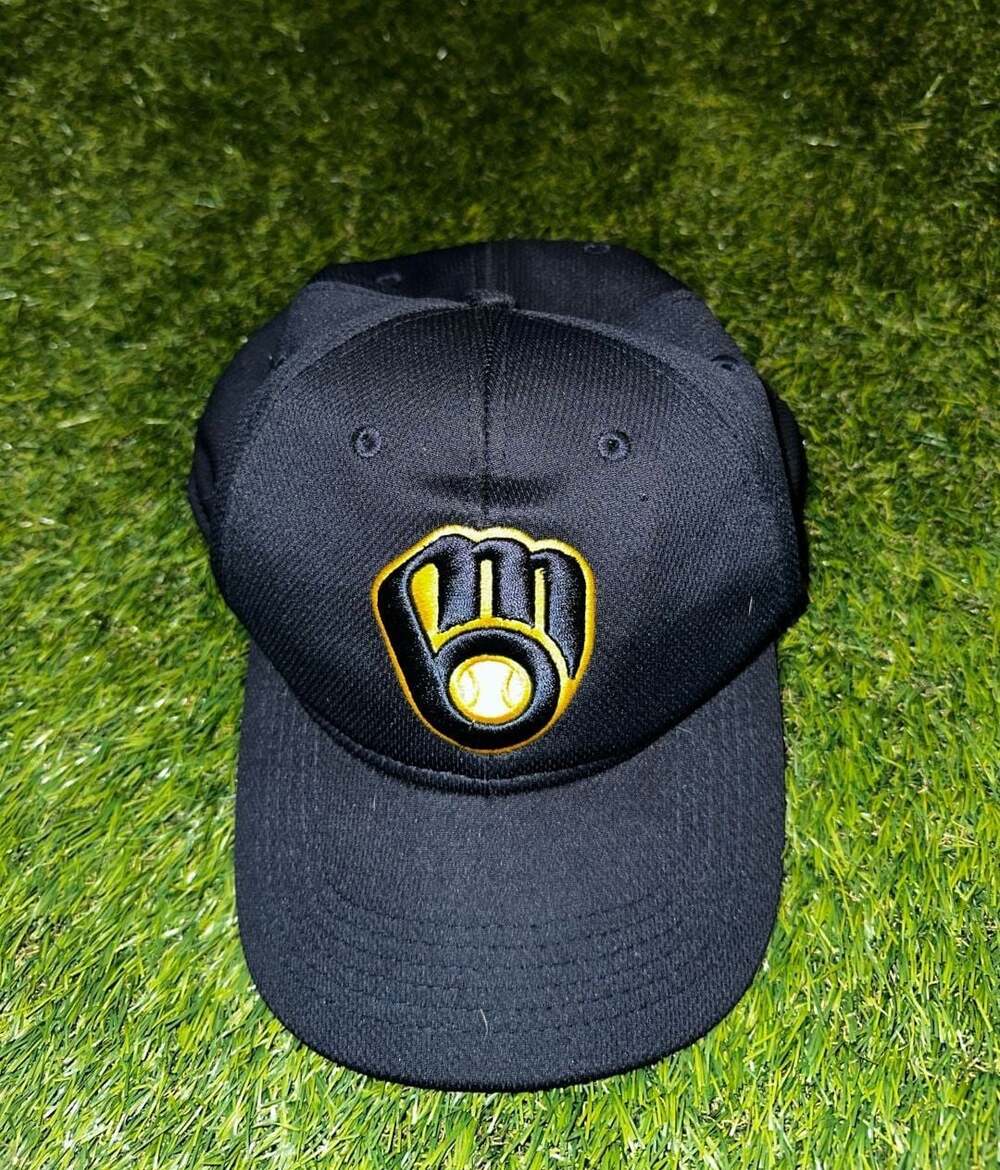 OC Sports Milwaukee Brewers MLB Team Logo Black Performance Adjustable Hat OSFM